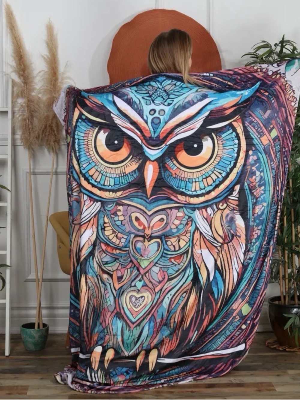 Vibrant Hippie Owl Plush Cozy Throw Blanket 50x60 ✨